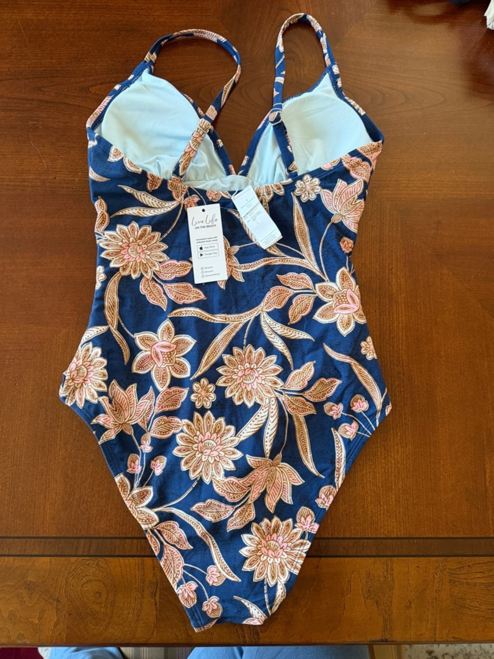 CUPSHE Floral Navy One-Piece Swimsuit with Beige Floral Print Small NWT - Picture 6 of 8